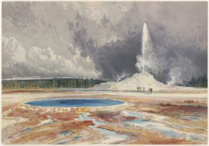 The Castle Geyser, Upper Geyser Park, 1874, Thomas Moran, source Wikemedia Commons